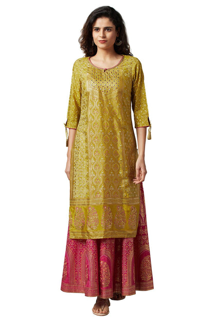 Aurelia Yellow Foil Hand Work Regular Kurta