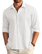 Deemoon MenS Casual Button Down Shirts Long Sleeve Linen Shirt Fashion Textured Beach Summer Shirt White