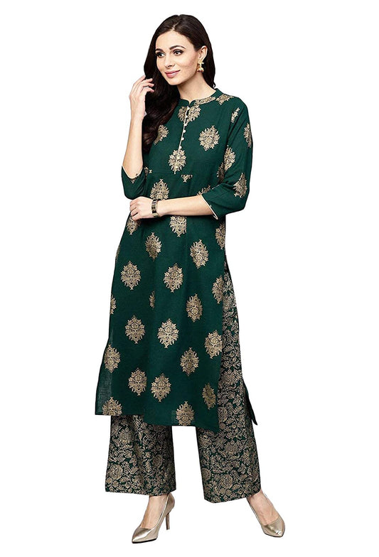 GoSriKi Womens Multicolor Printed Straight Kurta with Plazzo (KHAMAN_XXL)