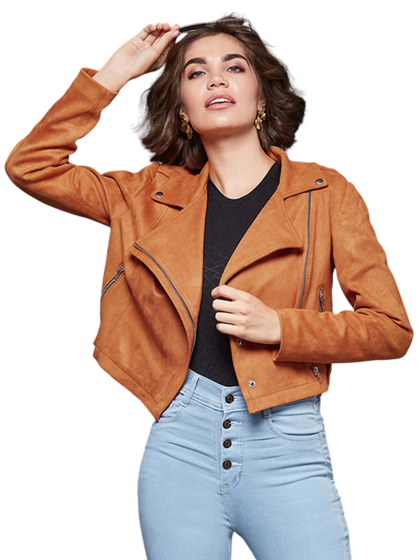 Miss Chase Womens Full-Sleeve Solid Blazer Style Zipper Polyester Jacket (MCAW22JKT03-54-440-06, Terracotta Orange, XL)