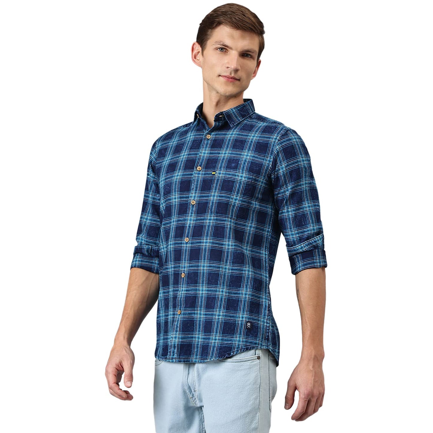 Thomas Scott Checkred Regular Fit Long Sleeve Spread Collar Casual Shirts for Mens