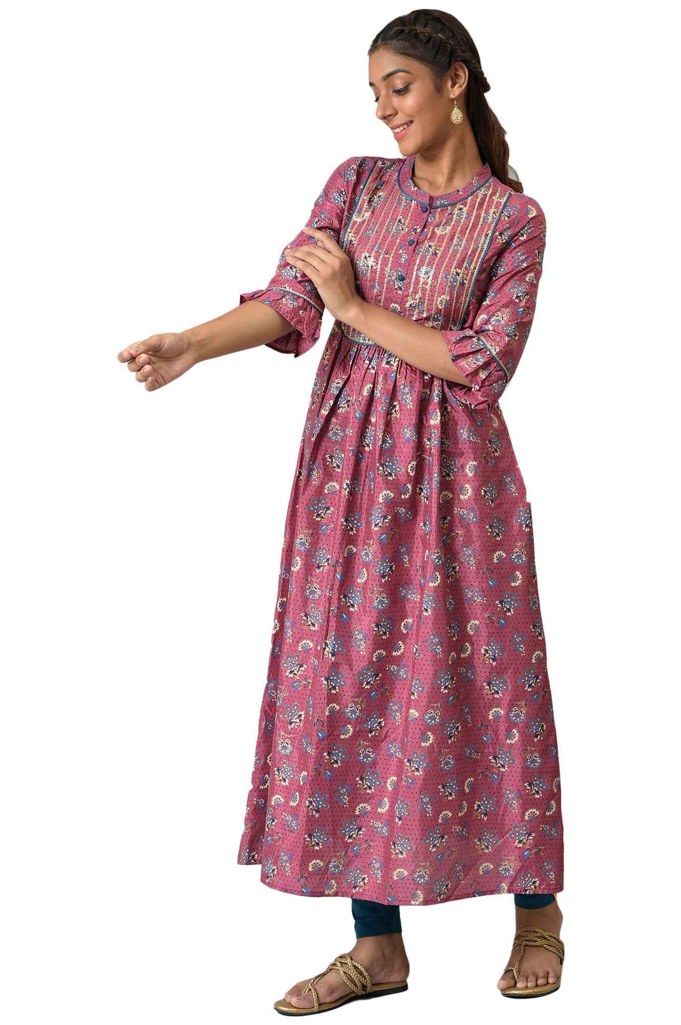Aurelia Pink Foil Pattern Kurta with Sequins