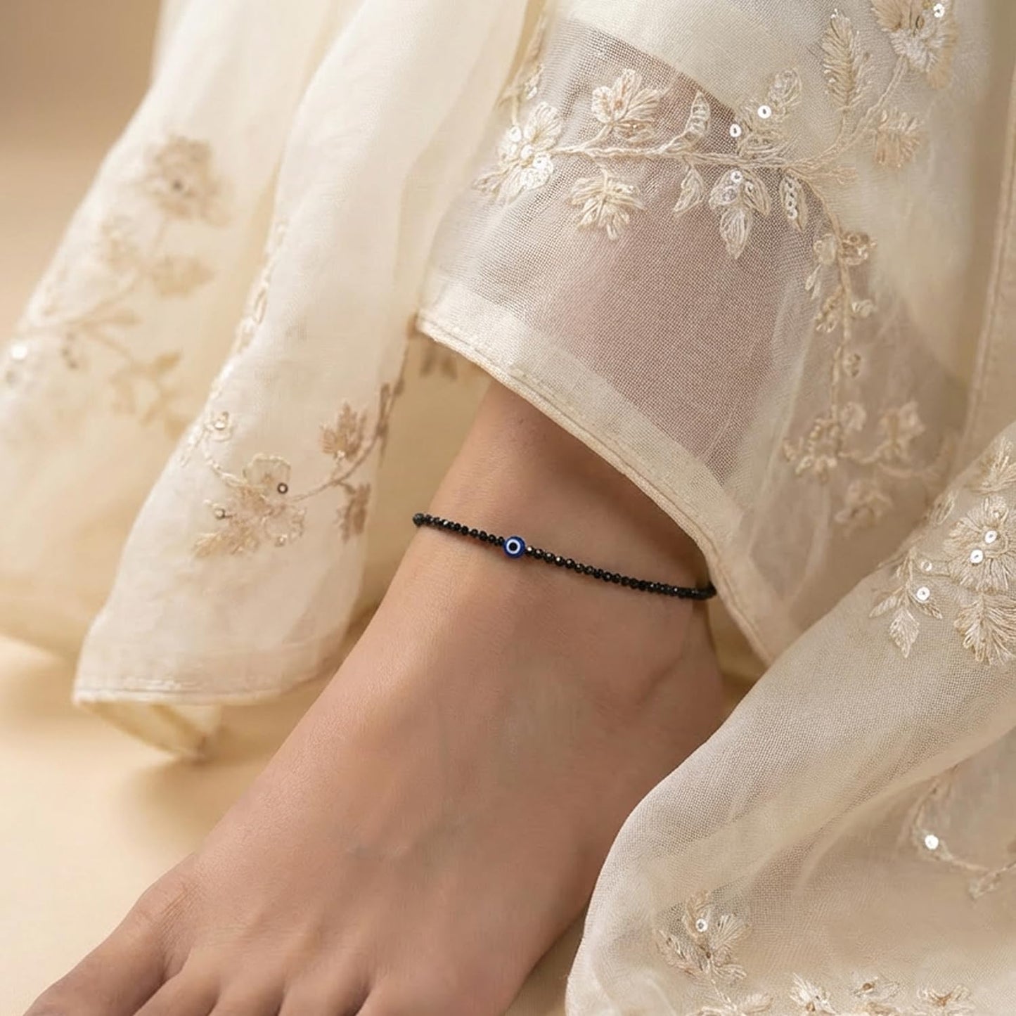 Astrotalk Evil Eye Anklet for woman with Black Tourmaline | Stone of Protection, Balance & Positivity | Spiritual Anklet for Women | Best Gift for Woman | Spiritual Jewellery for Women | Valentine Gift for Girlfriend