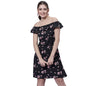 Oomph! WomenS Western & Fusion Wear Mini/Short A-Line Black Dress In Crepe Fabric With Off Shoulder And Off Shoulder Sleeve - M