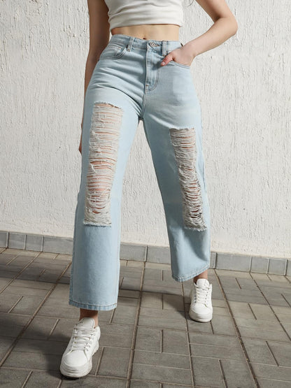 Hubberholme Women Blue Summer Cotton Tapered Fit Jeans