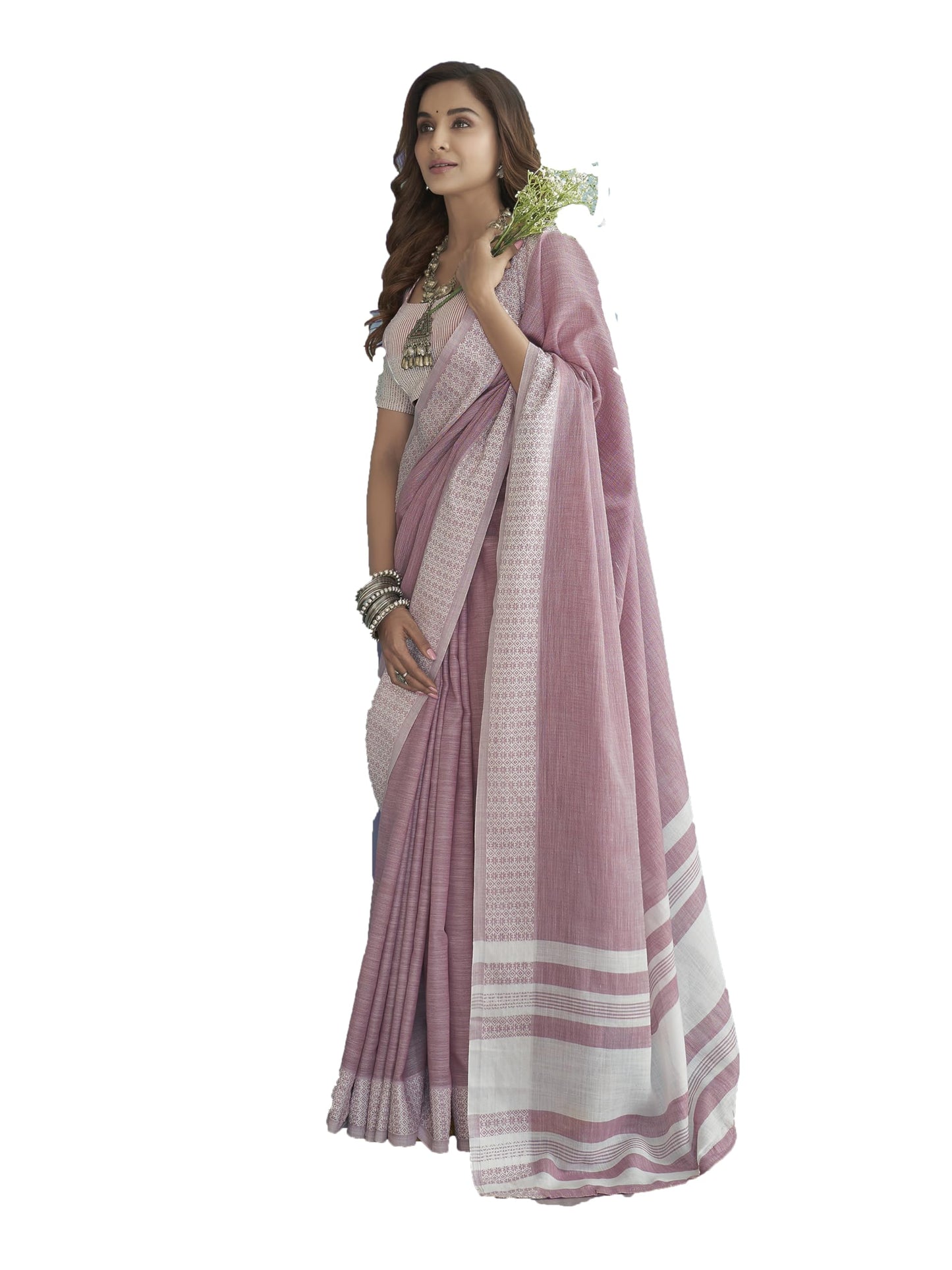 Pujia Mills WomenS Soft Linen Indian Ethnic Wear Saree Casual Wear Saree Professional Wear Women Cotton Saree Cream & Black Sar