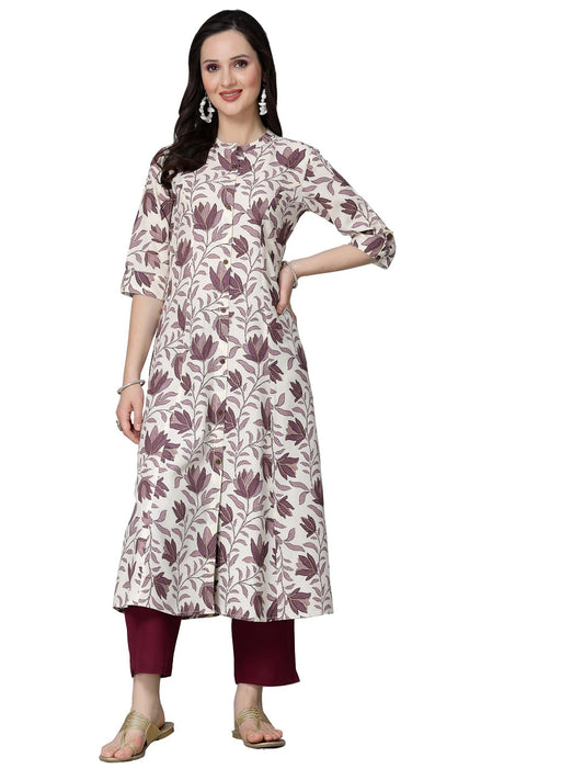 Stylum Women'S Floral Printed Rayon A-Line Kurta (Gaazimauve40_Mauve, L)