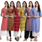 Pinkmint WomenS Crepe Kurti Round Neck Straight Kurti For Women Comfortable Kurti Regular Wear Kurti For WomenS (Pack Of 6)