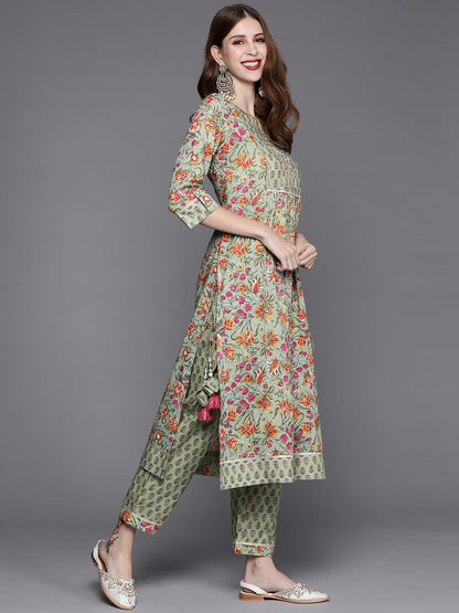 Varanga Floral Printed Embroidered Kurta With Straight Pant And Chiffon Dupatta