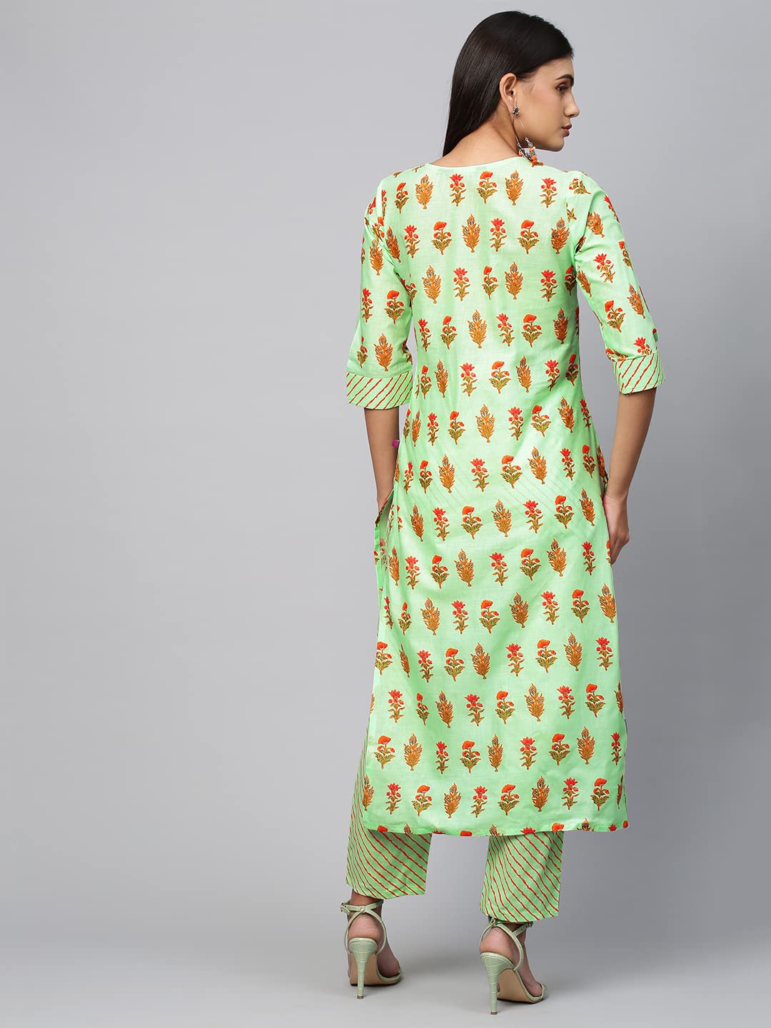 ANNI DESIGNER Women's Cotton Blend Straight Printed Kurta with Pant (Carto)