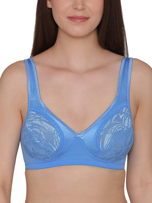 Clovia Womens Lace Non-Padded Non-Wired Full Figure Bra (BR1768R03_Blue_40C)
