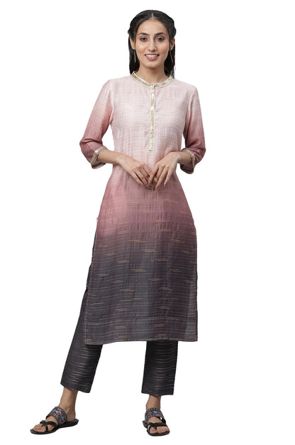 Pink Nylon Viscose Ombrey Kurta And Trouser Set_23Auas14570-507733