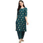 Gufrina WomenS Rayon Straight Kurta & Dhoti Pant With Round Neck 3/4Th Sleeves Solid Pattern Calf Length A Line Style And Regul
