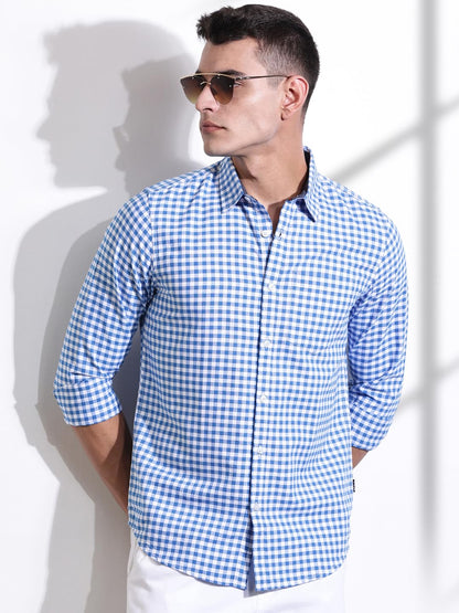 Thomas Scott Men | Long Sleeves | Gingham Checks | 100% Cotton | Spread Collar | Casual Shirt | (Available in Plus Size)(TS1481_