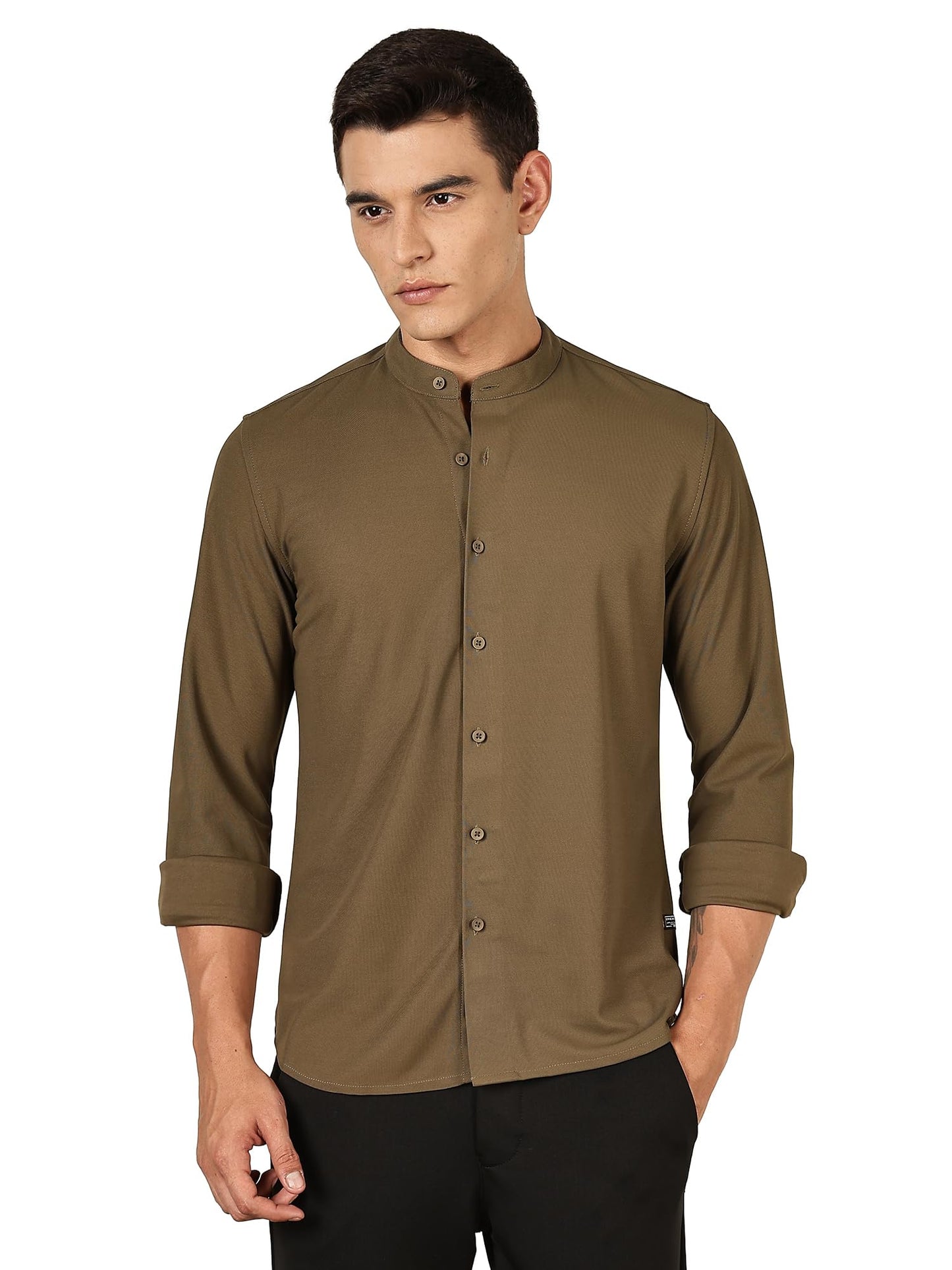 Thomas Scott Mens | Premium | Mandarin Collar | Slim Fit | Long Sleeves | 4 Way Stretch | Coolmax | Knitted | Casual | Shirts f