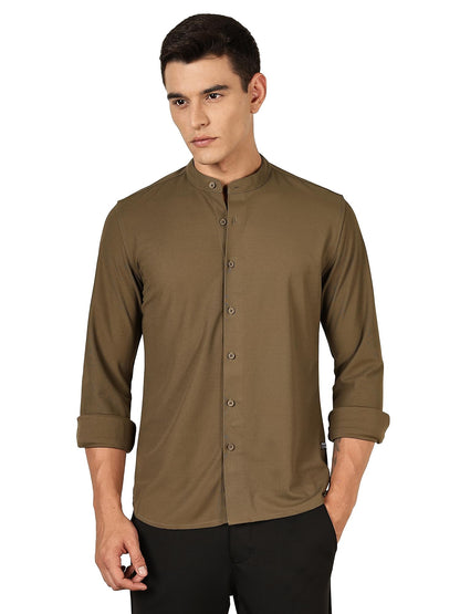 Thomas Scott Mens | Premium | Mandarin Collar | Slim Fit | Long Sleeves | 4 Way Stretch | Coolmax | Knitted | Casual | Shirts f