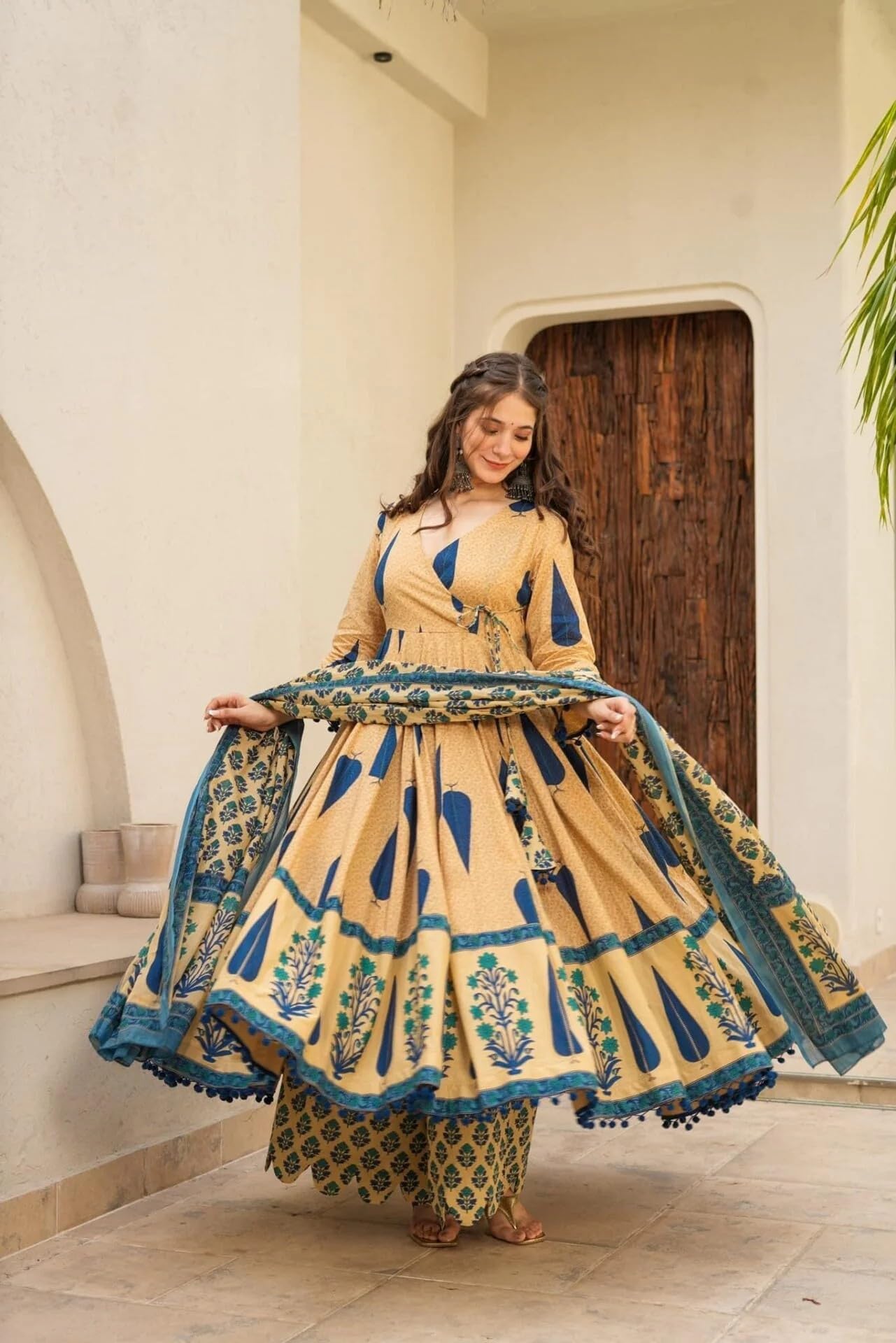 Wedani Rayon Anarkali Kurta Set for Women Blue