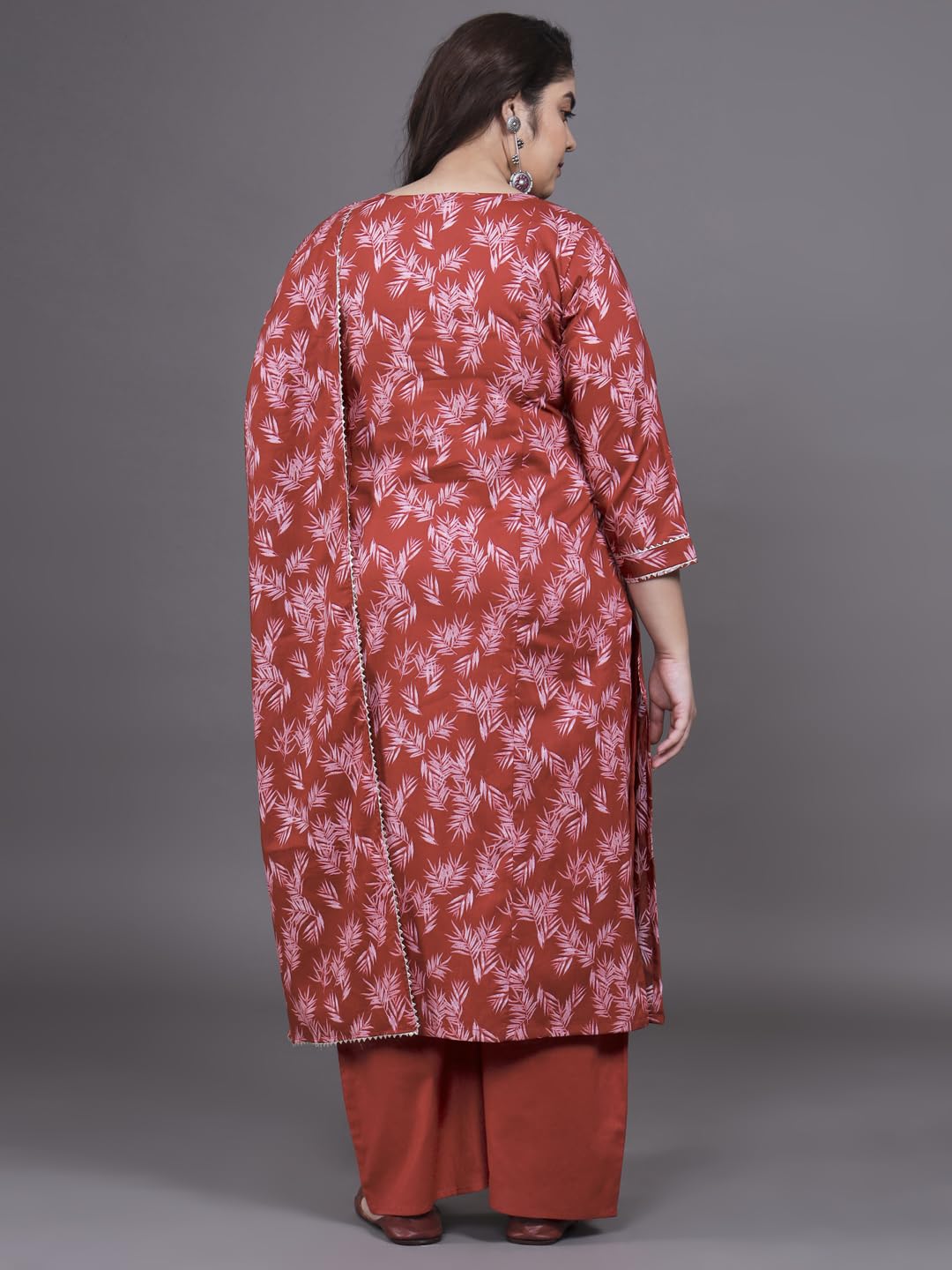 Tissu Women's Plus Size Blue Floral Printed Pure Cotton Kurta with Palazzo & Dupatta