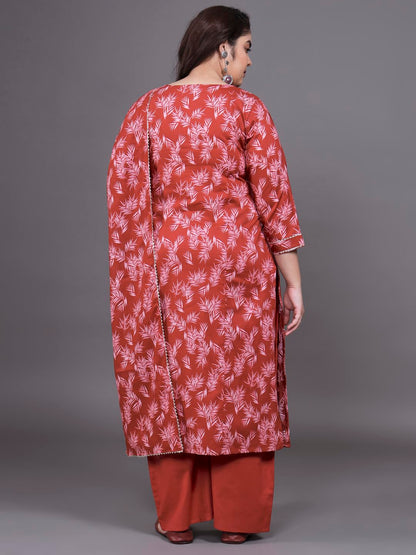 Tissu Women's Plus Size Blue Floral Printed Pure Cotton Kurta with Palazzo & Dupatta