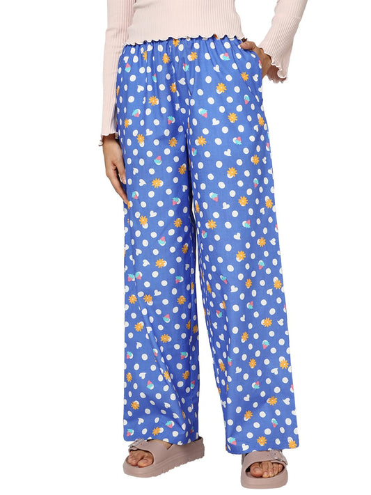 Bewakoof WomenS All Over Printed Wide Leg Pure Cotton Pyjama_685254_Blue_2Xl
