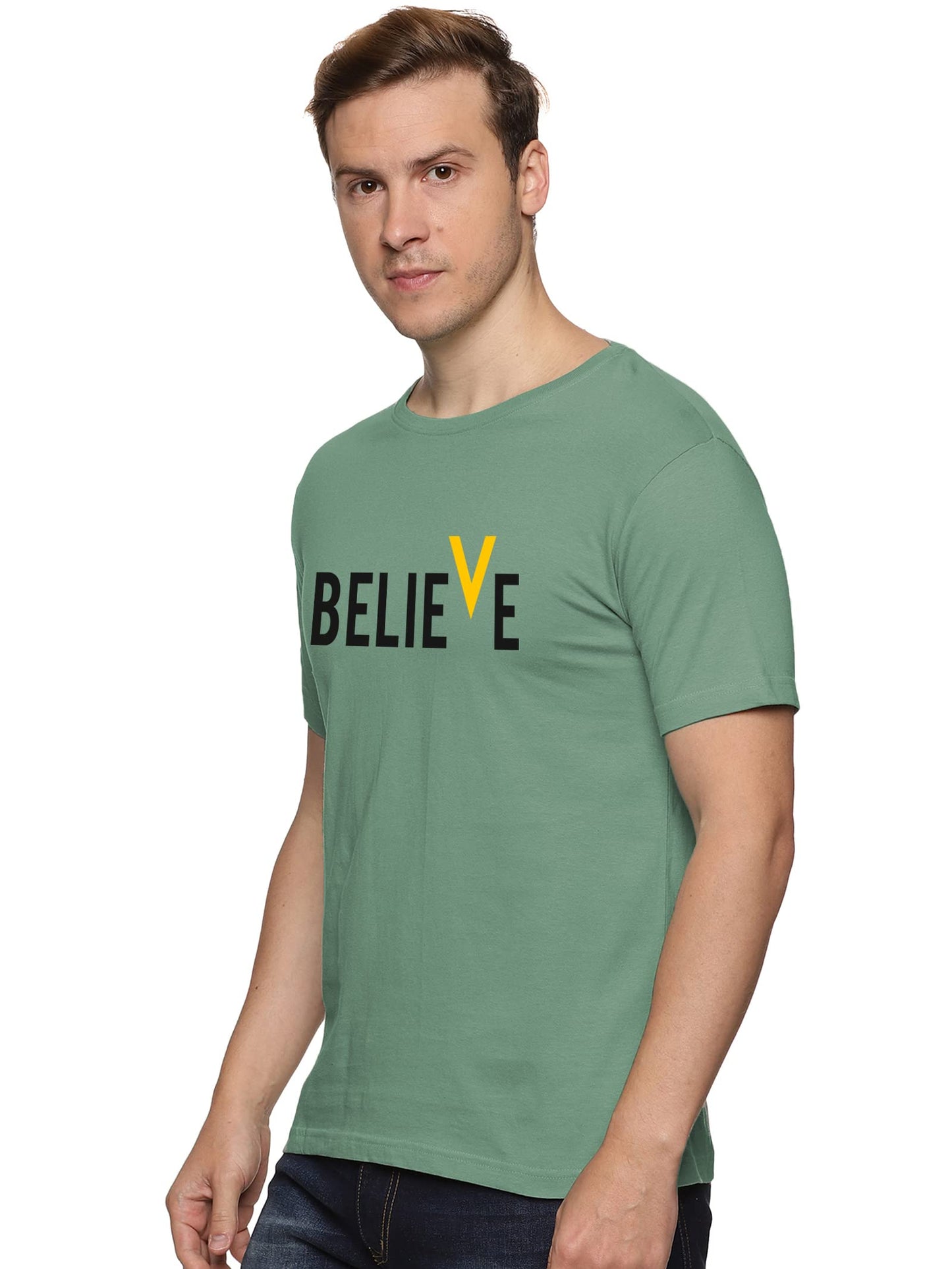 ADRO Men's Believe Design Printed T-Shirt (RNR-M-BVV-PT_Pista)