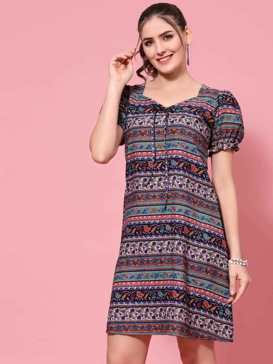 Oomph! Dress For Women Stylish| Summer Vacation Style |Floral Print Puff Sleeve Dress | Lightweight Flared Maxi For Casual & Hol