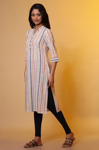 Aurelia WomenS Cotton Striped Regular Kurta (24Fea14847_Off White