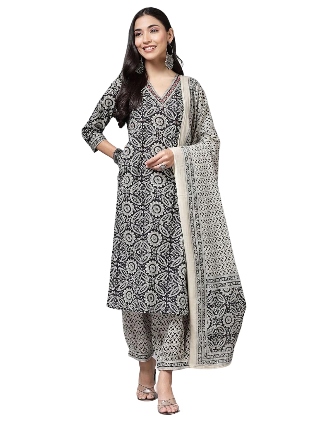 Pinkmint Kalamkari Printed Straight Kurta With Side Pocket Kurta Set