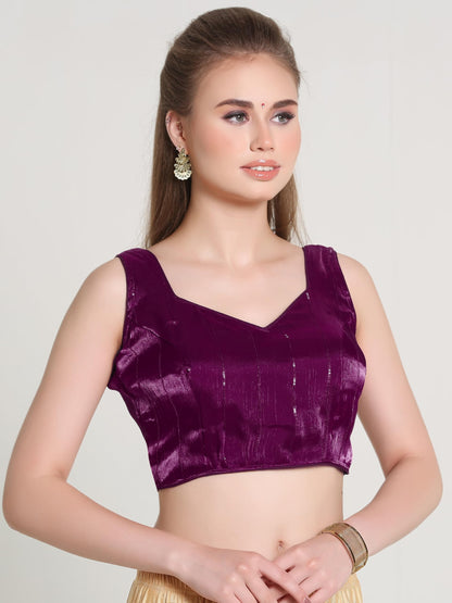 Pujia Mills Woman Wine Designer Zimi Chu Slub Shining Material With Sequnace Work Blouse
