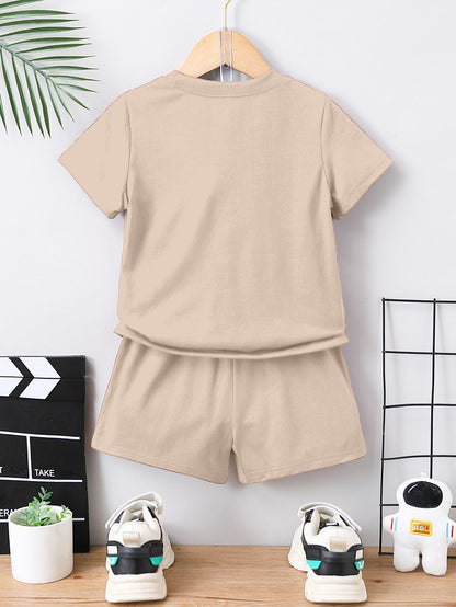 AVANOVA Boys Mehandi 2pcs Young Boy Loose Comfortable T-Shirt With Los Angeles Print And Shorts, Casual Cute Style Suitable For