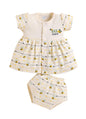 BUMZEE Girls Cotton Cap Sleeves Animal Print Above Knee Length Frock/Dress With Panty Cream - 6-9 Months (Peb11579D-crm)