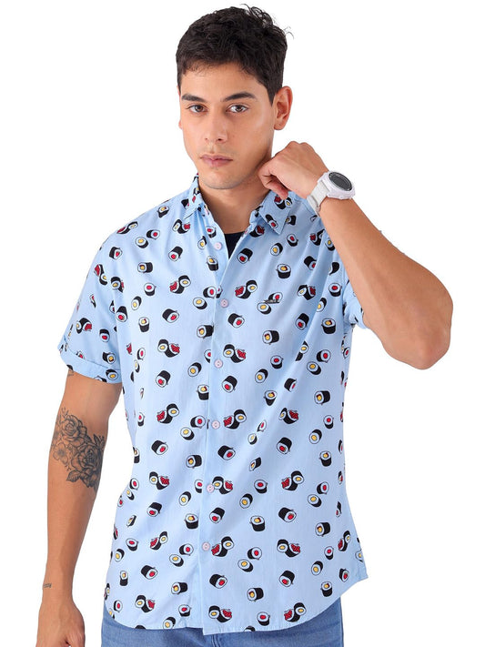 The Indian Garage Co Men Blue Conversational Printed Slim Fit Cotton Casual Shirt