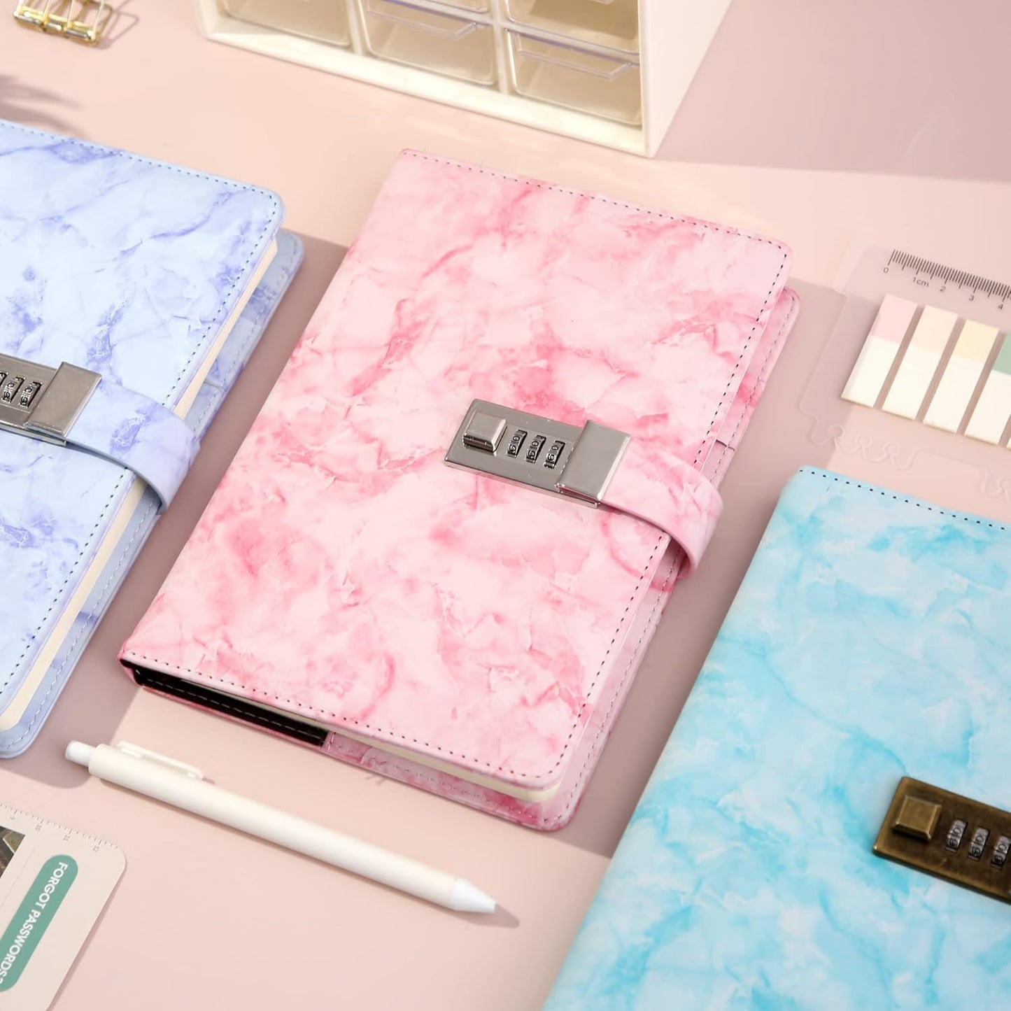 AccuPrints Marble Pattern Lock Diary Writing Notebook,A5 Fancy PU Leather Planner, Personal journals Combination Lock Secret,Gif