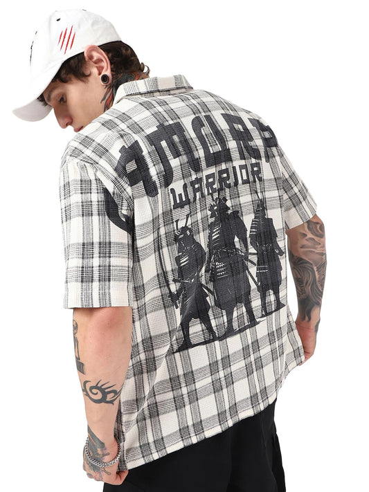 Bewakoof Mens Checked Oversized Fit Half Sleeve Collar Cotton Shirt_660886_Grey_XL