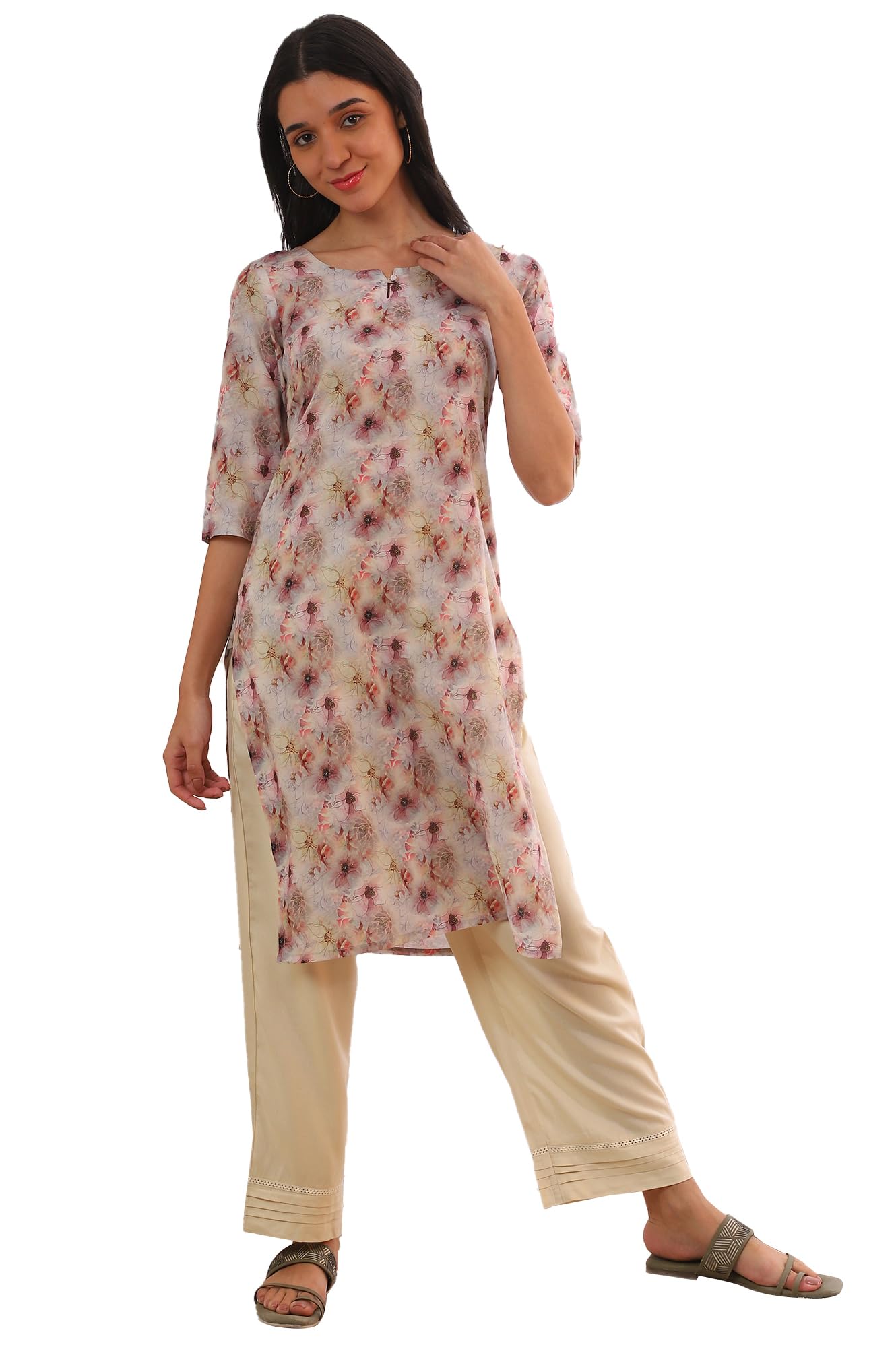 Aurelia Women'S Purple Printed Pure Cotton Straight Kurta (Size: Xl)-A15702-508947