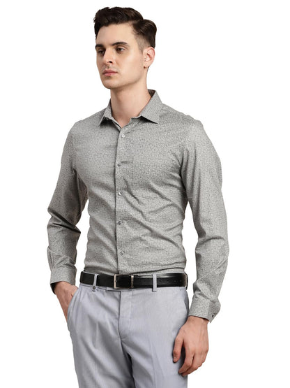 Turtle Men 100% Cotton Grey Printed Slim Fit Formal Shirt
