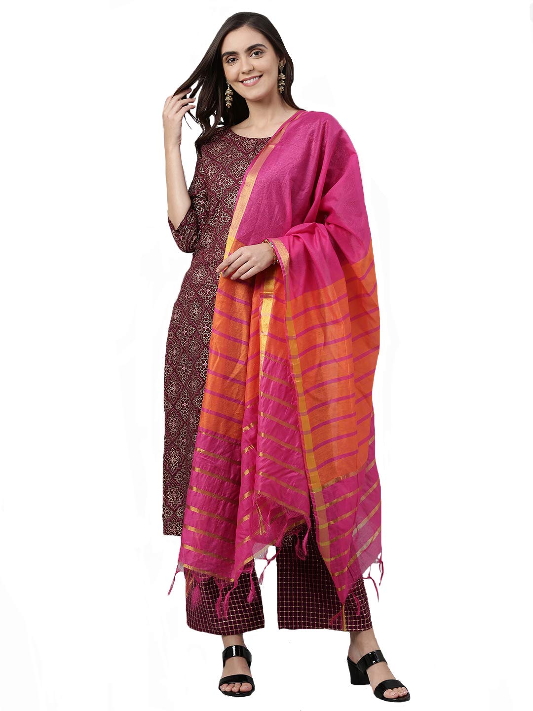 ANNI DESIGNER Womens Rayon Kurta, Palazzos and Dupatta (Client-Brown XX-Large)