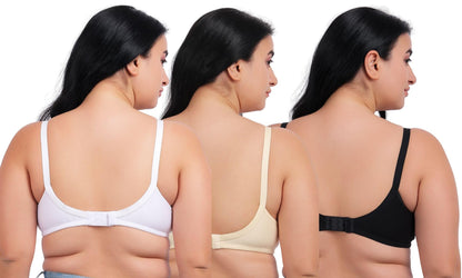Fabme WomenS Cotton Wire Free Casual Balconette Bra (Pack Of 3) (Po3-Br_219_Skin, White, Black