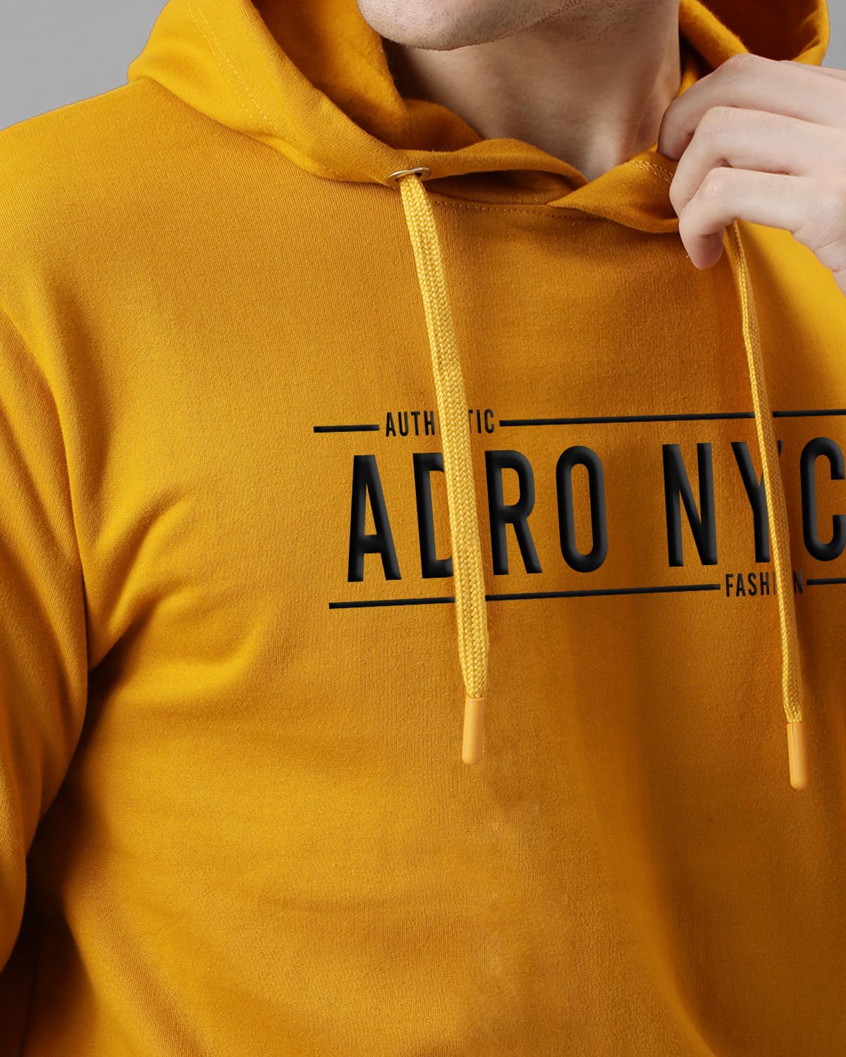 ADRO Men's Cotton Neck Hooded Sweatshirt (H24-ADRO-MU_Mustard