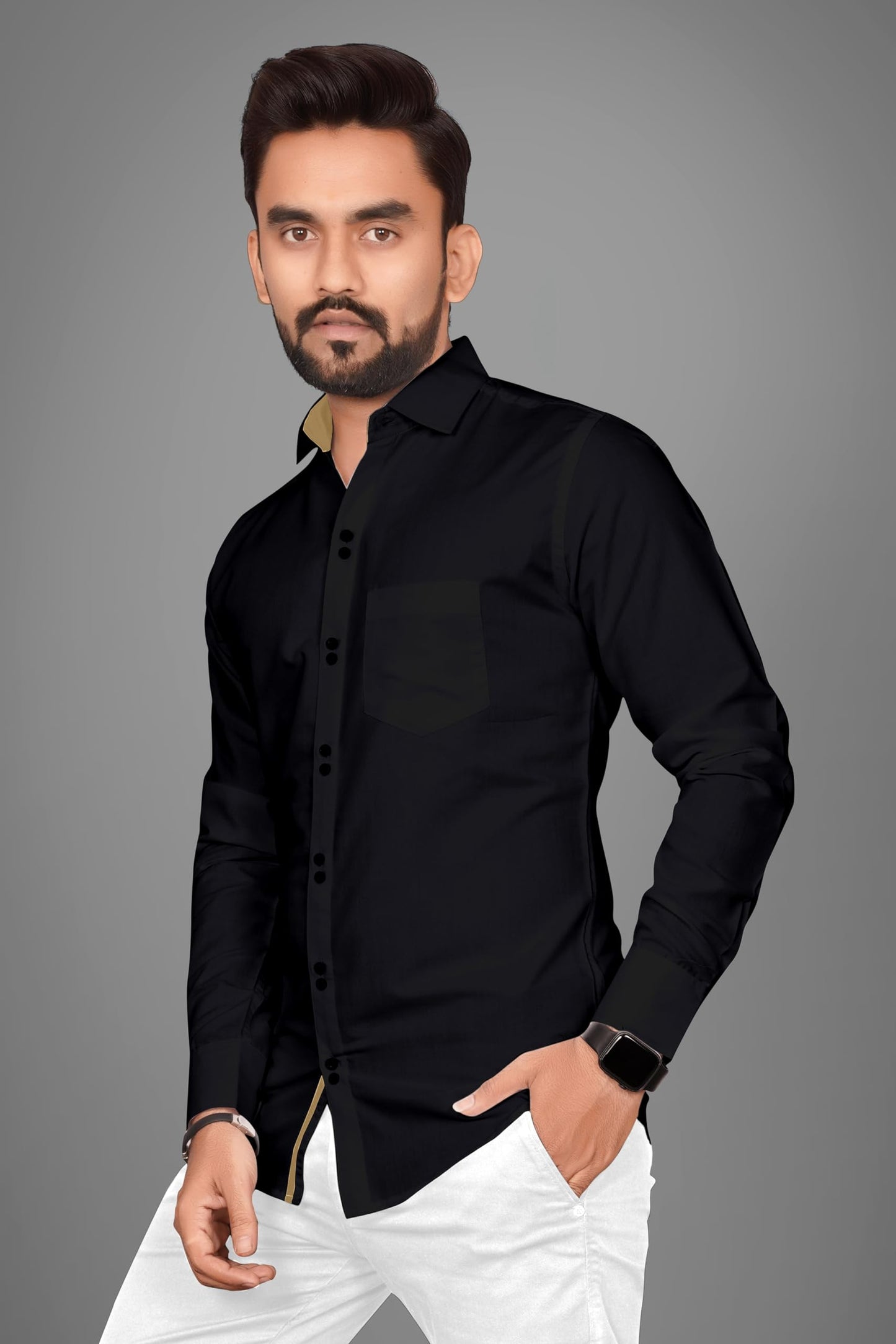 Besix MenS Black Cotton Blend Full Sleeve Shirt For Man With Tailored Fit Spread Collar And Standard Length - Formal Stylish We