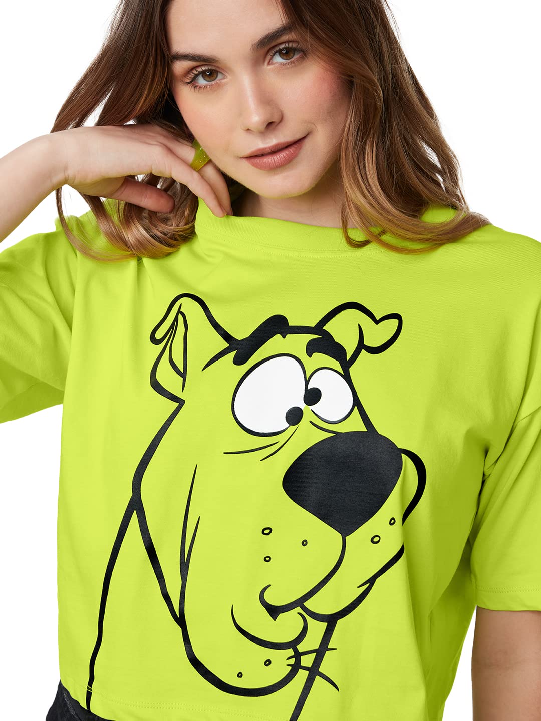 The Souled Store| Official Scooby Doo: Huh Women and Girls T-Shirts|Half Sleeve|Loose fit Graphic Printed|100% Cotton Green Colo