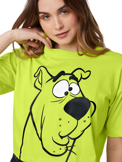The Souled Store| Official Scooby Doo: Huh Women and Girls T-Shirts|Half Sleeve|Loose fit Graphic Printed|100% Cotton Green Colo