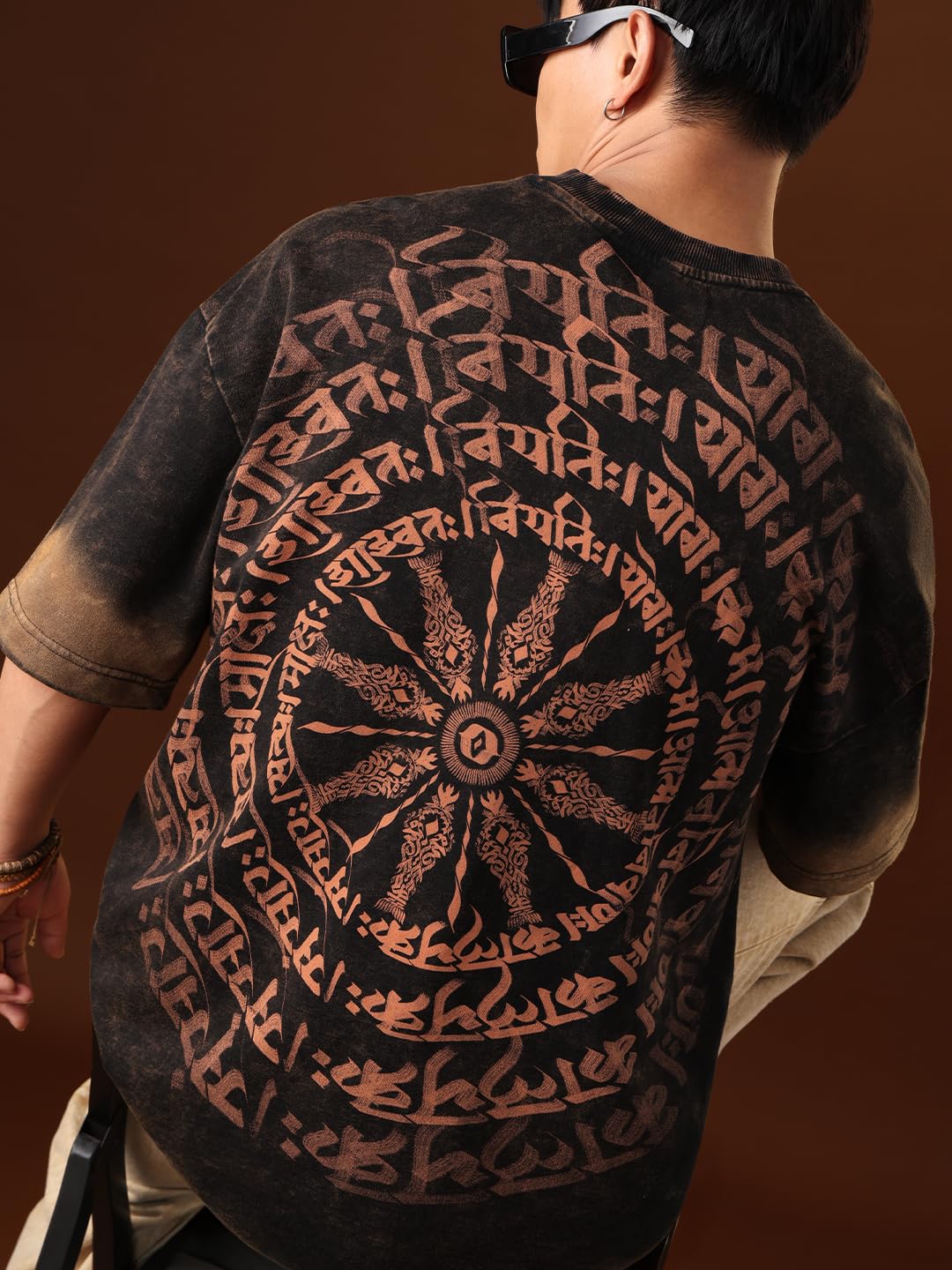 The Souled Store Kaal Chakra Men and Boys Short Sleeves Round Neck Black Embroidered Casual Streetwear Super Oversized T-Shirt