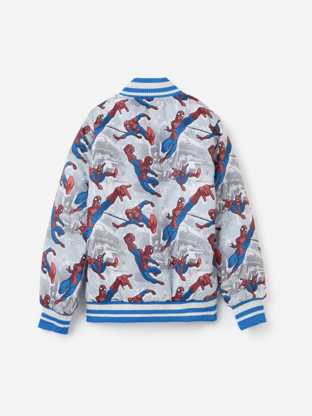 The Souled Store Official Spider-Man: Web-Slinger Men and Boys Long Sleeve Button Front Multicolor Graphic Printed Varsity Jacke