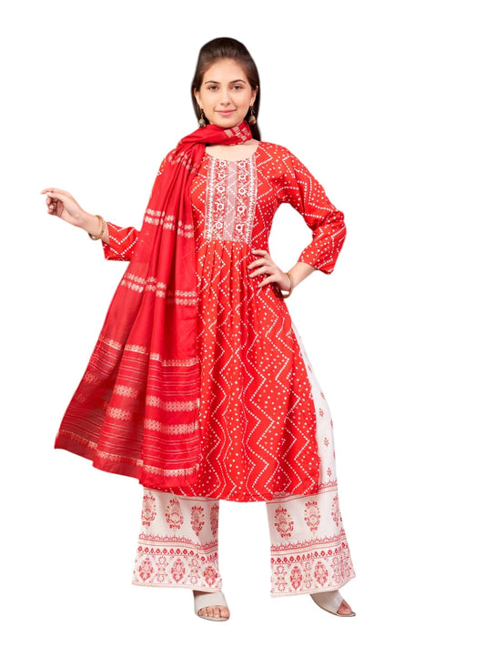 Aarika Girls Ethnic Wear Red Colour Bandhani Print Embroidey Rayon Kurti-8-15 Years (Kurti-Tr-242)