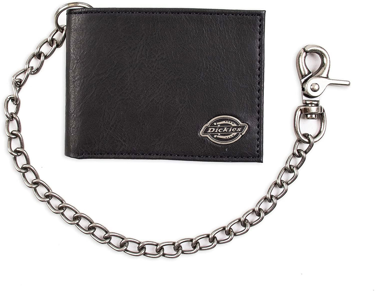 Dickies Mens RFID Everyday Leather Bifold Chain Wallet, Pebbled Black, One Size