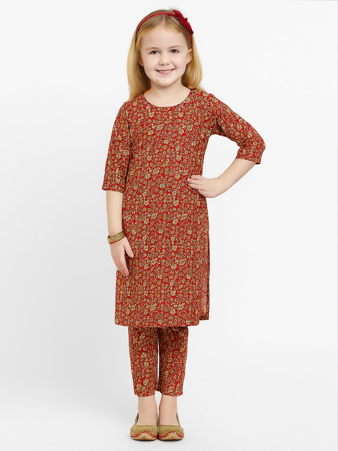 A.T.U.N. (ALL THINGS UBER NICE) Girls Floral Printed 3/4 Sleeve Kurti and Pant Set | Stylish Traditional Ethnic Wear Salwar Suit
