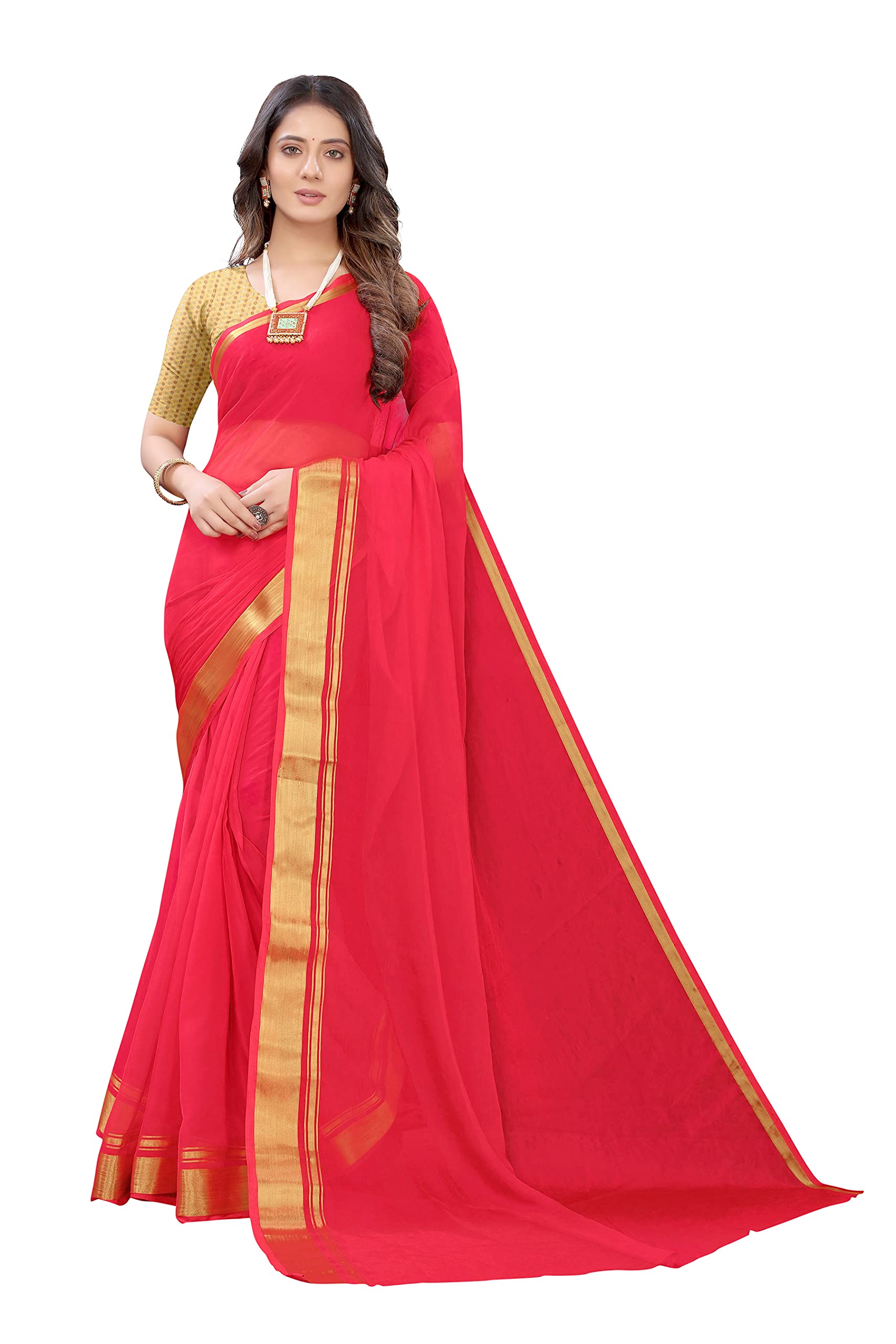 Gosriki WomenS Chiffon Saree With Blouse Piece (Chutki Pink_Pink)