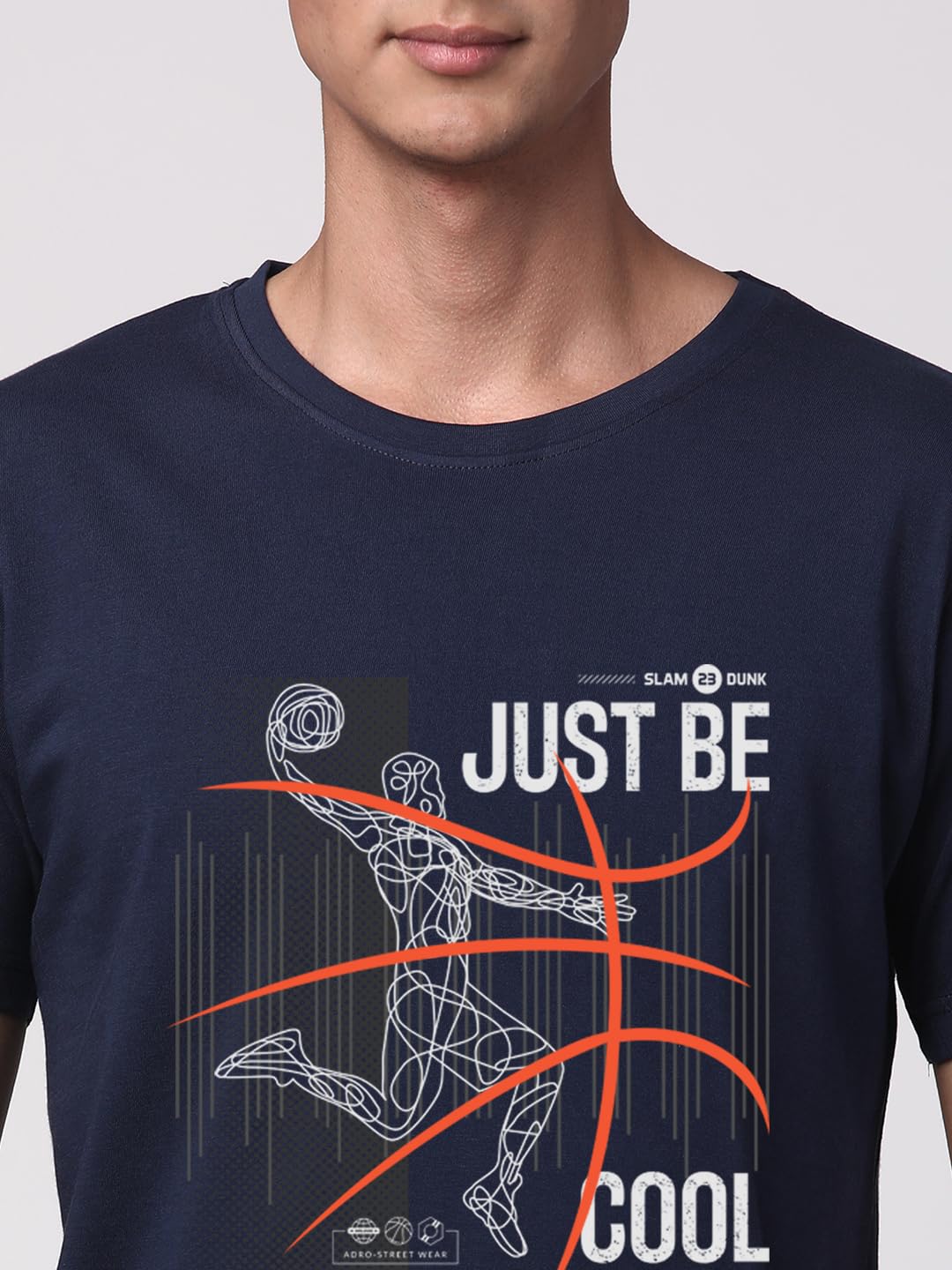 ADRO Men's Graphic Printed 100% Cotton T-Shirt - Regular Fit, Printed T-Shirts for Men (RN24-BCL-NB_Navy)