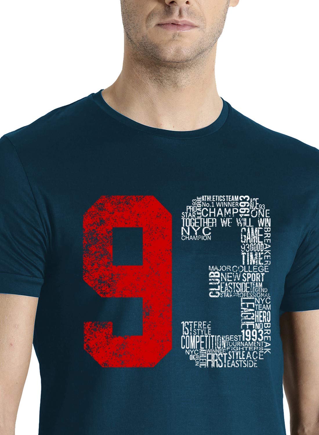 ADRO Men's 93 Number Printed Cotton T-Shirt (Steel Blue)